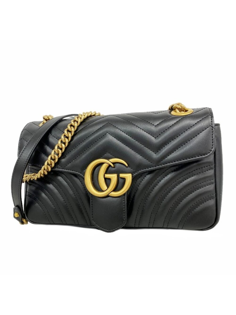 Gucci Shoulder Bag GG Marmont Leather Black Gold - Picture 1 of 12